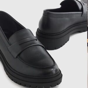 Quince Black Leather Platform Loafers